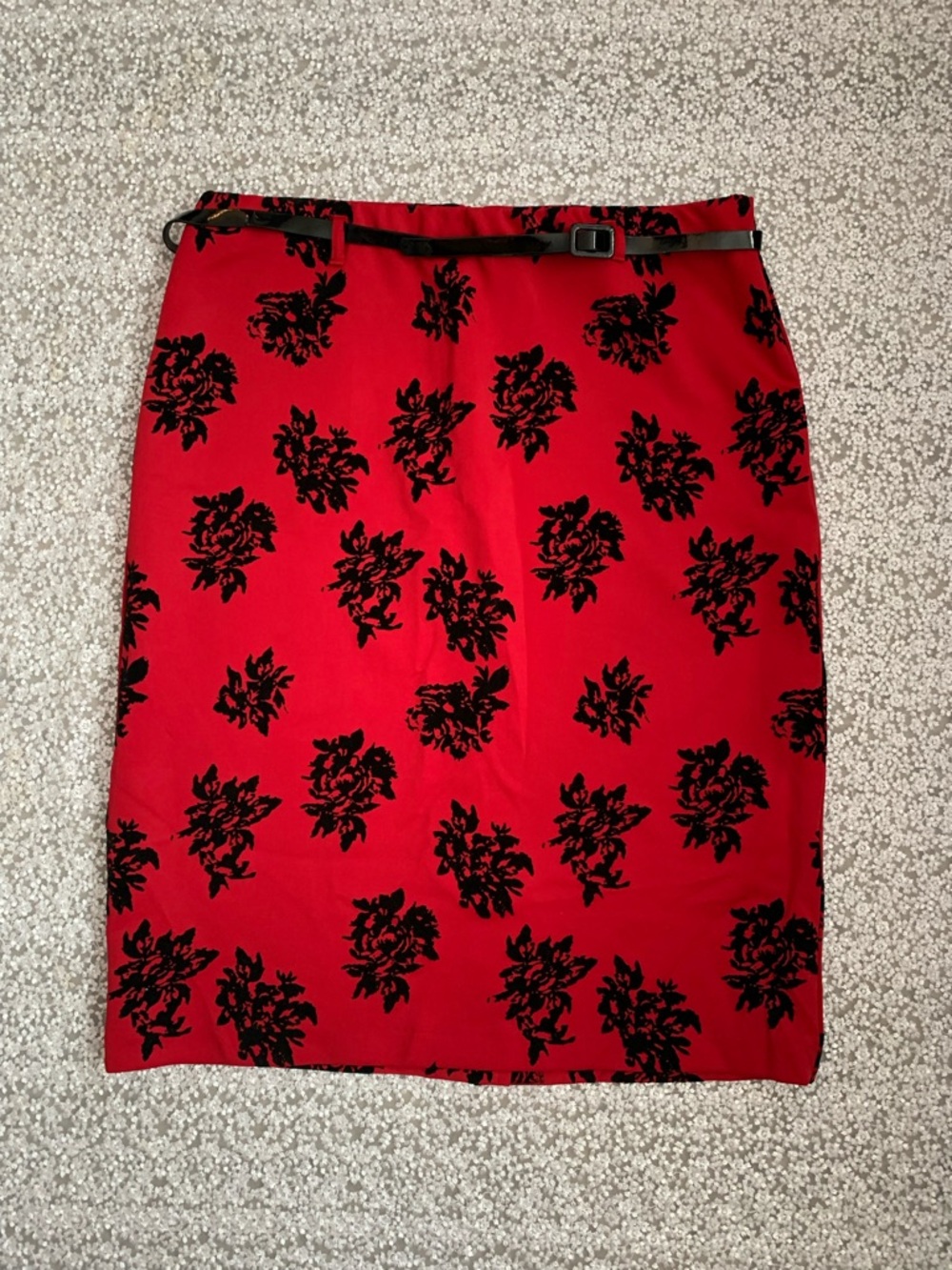 Ashley Stewart Red Floral Pencil Skirt